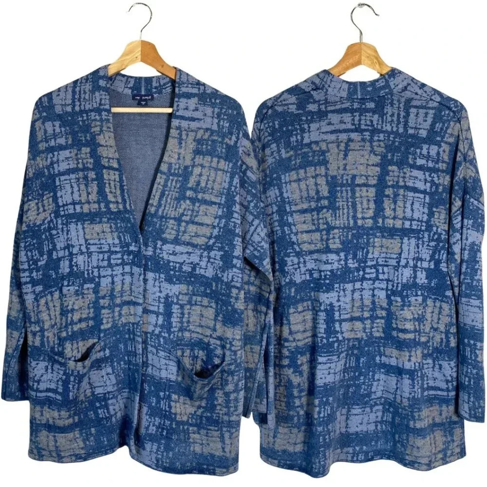 NWOT J. Jill Pure Jill Indigo Abstract Knit Cardigan Sweater Womens XS Blue Cozy